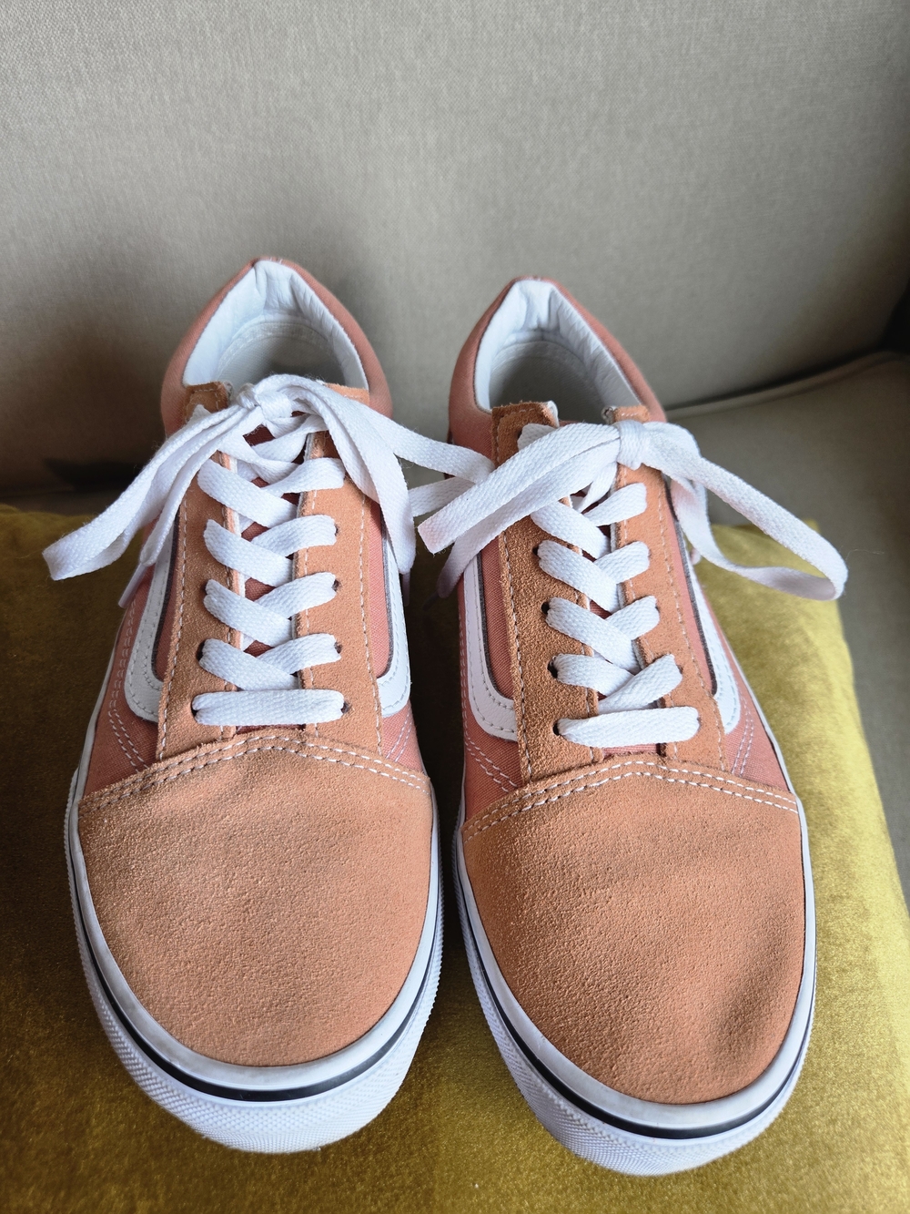Vans Peach and White Low-Top Sneakers